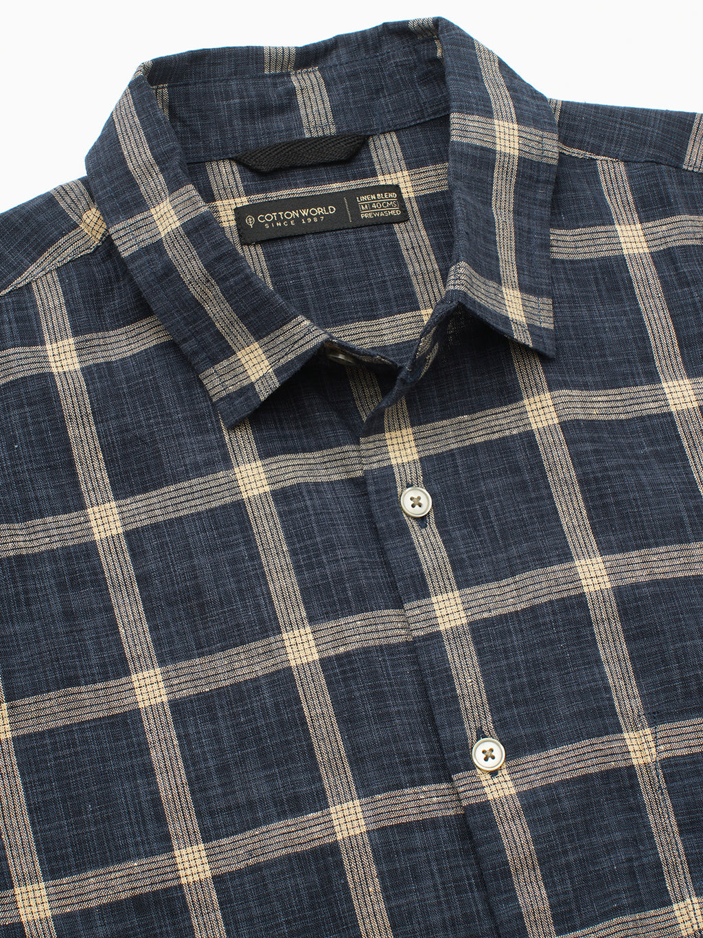 Men's Navy Cotton Linen Regular Fit Shirt