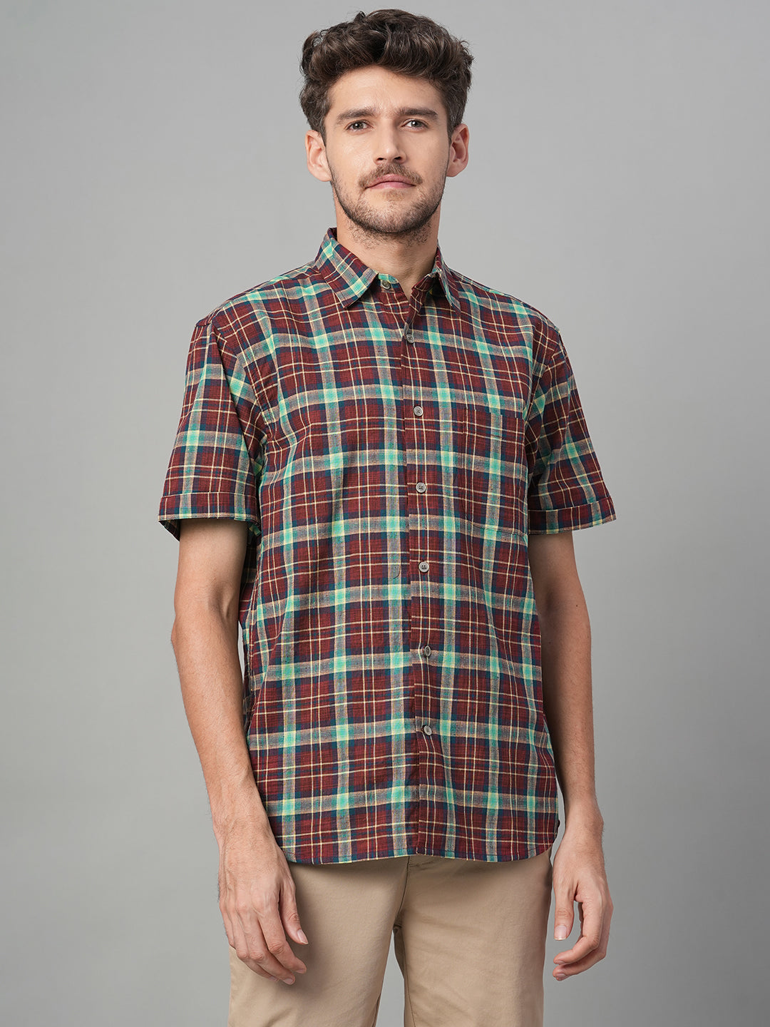 Men's Red Cotton Linen Regular Fit Shirt