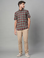 Men's Cotton Linen Regular Fit Shirt Red