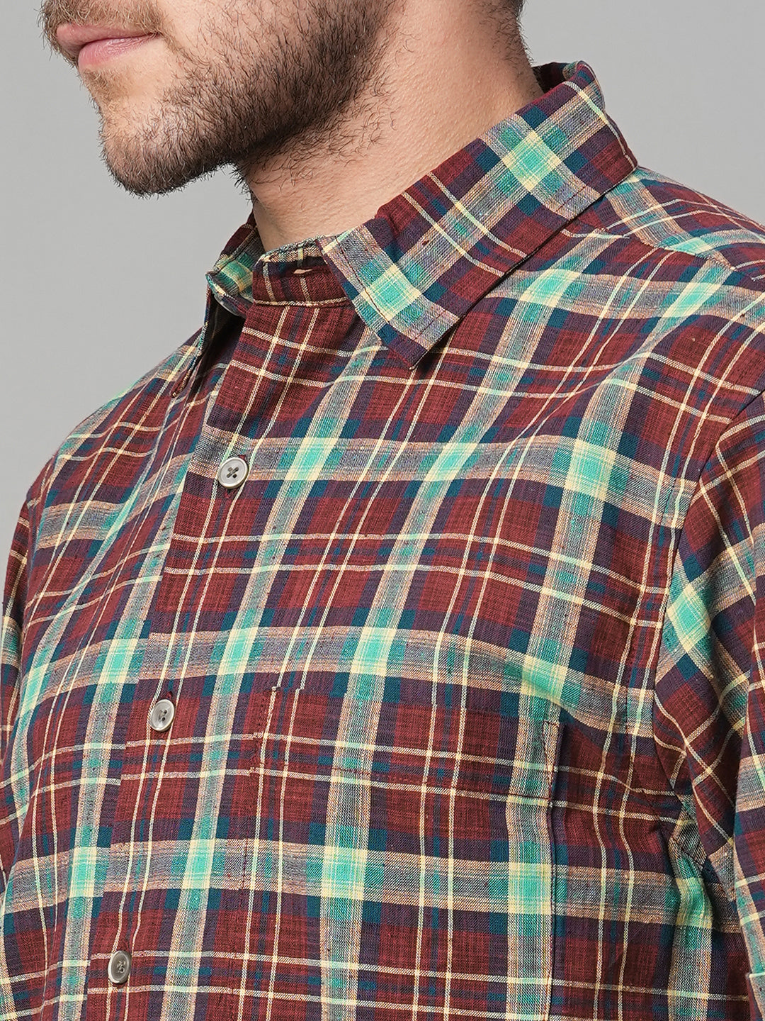 Men's Cotton Linen Regular Fit Shirt Red