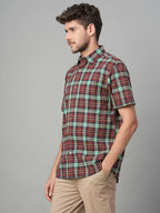 Men's Cotton Linen Regular Fit Shirt Red