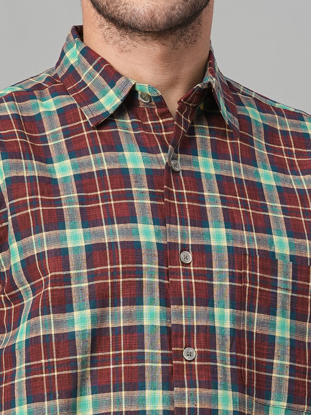 Men's Cotton Linen Regular Fit Shirt Red
