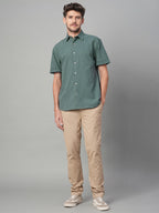 Men's Green Cotton Lycra Regular Fit Shirt