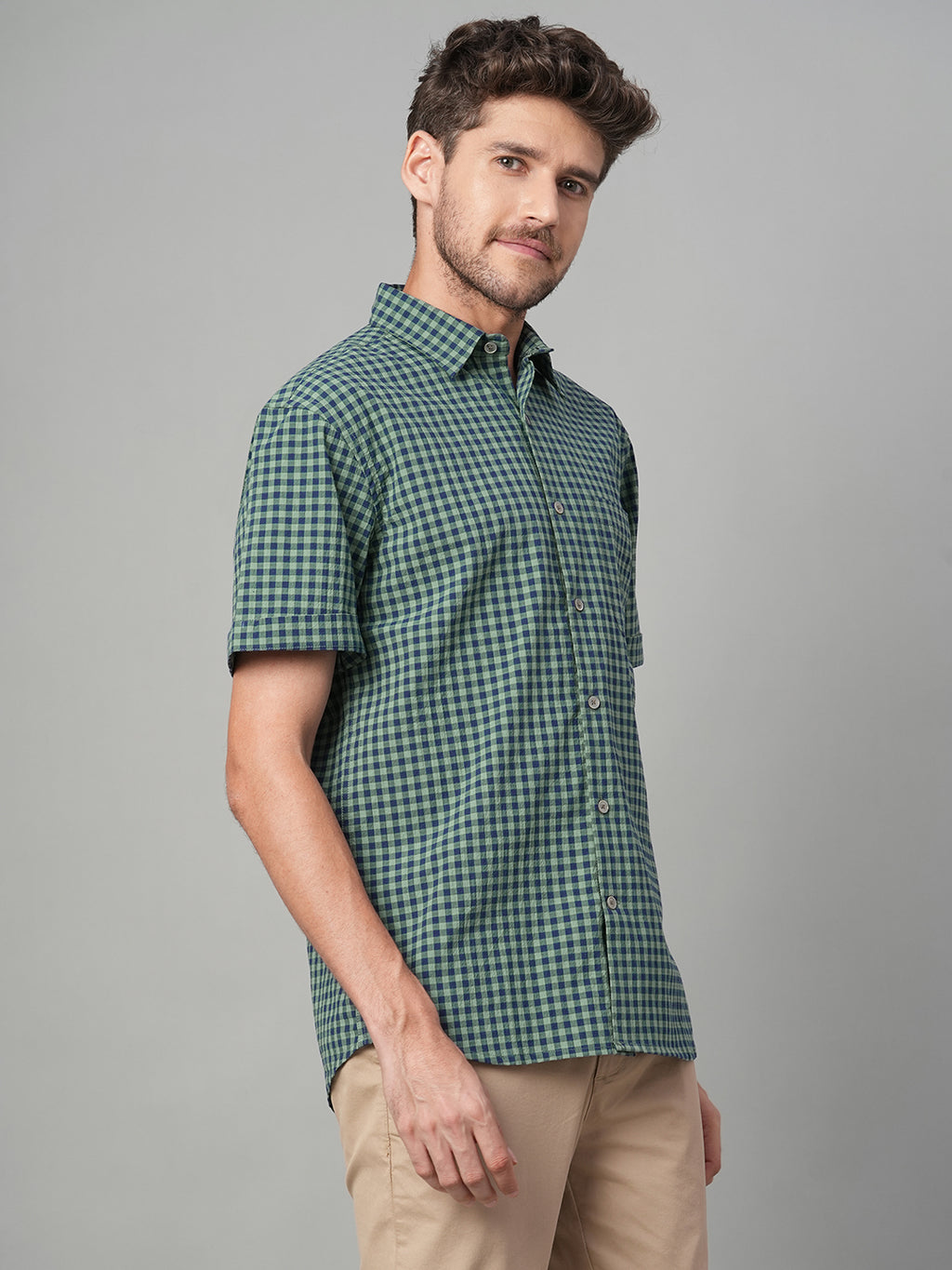 Men's Green Cotton Lycra Regular Fit Shirt