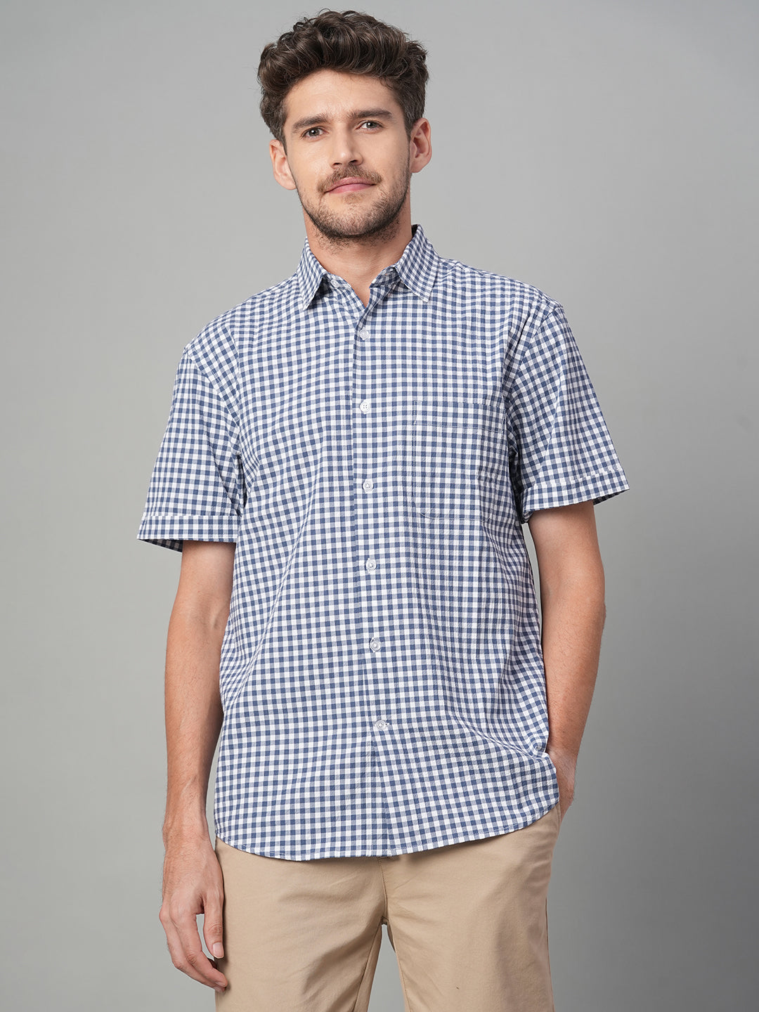 Men's Navy Cotton Lycra Regular Fit Shirt