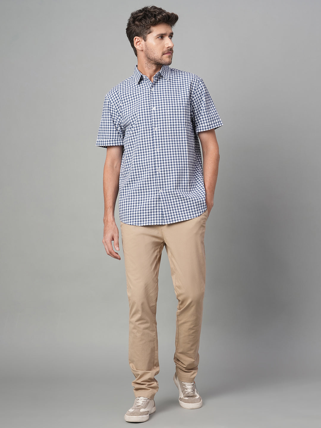 Men's Navy Cotton Lycra Regular Fit Shirt
