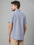 Men's Navy Cotton Lycra Regular Fit Shirt
