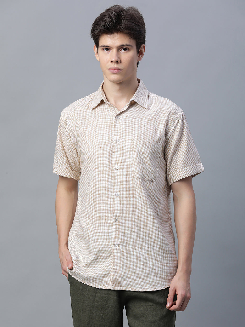 Men's Cotton Excel Regular Fit Shirt Khaki