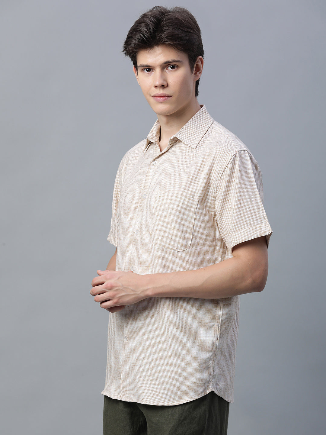 Men's Khaki Cotton Excel Regular Fit Shirt