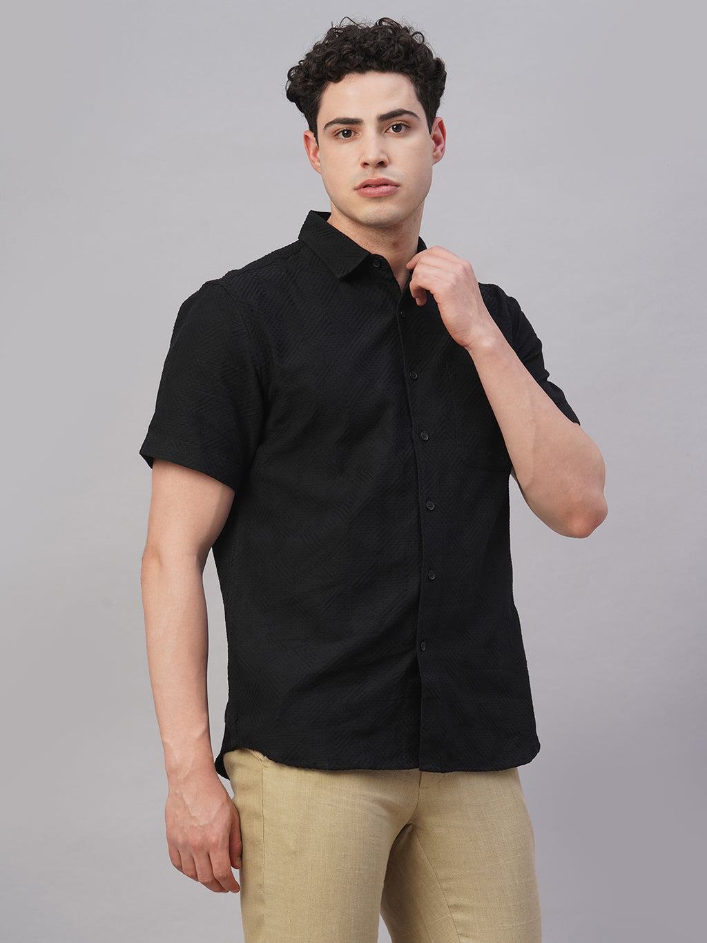 Men's Black 100% Cotton Regular Fit Shirt