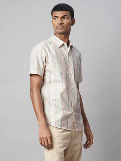 Men's 100% Cotton Regular Fit Vertical Stripe Shirt Natural