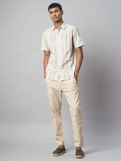 Men's 100% Cotton Regular Fit Vertical Stripe Shirt Natural