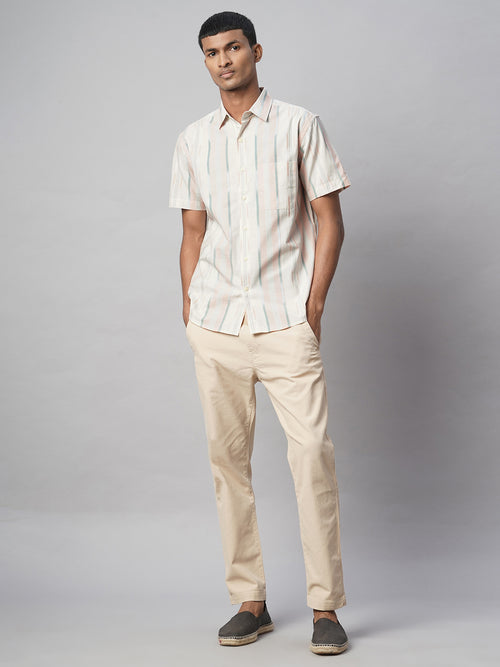 Men's 100% Cotton Regular Fit Vertical Stripe Shirt Natural