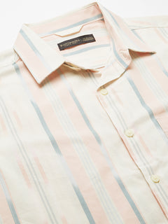 Men's 100% Cotton Regular Fit Vertical Stripe Shirt Natural