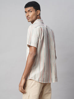 Men's 100% Cotton Regular Fit Vertical Stripe Shirt Natural