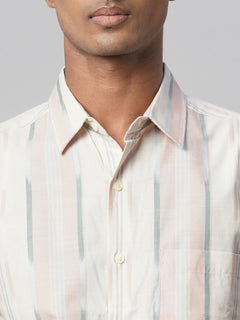 Men's 100% Cotton Regular Fit Vertical Stripe Shirt Natural