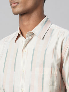 Men's 100% Cotton Regular Fit Vertical Stripe Shirt Natural