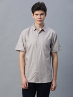 Men's 100% Cotton Micro Check Shirt Khaki