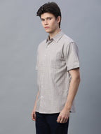 Men's 100% Cotton Micro Check Shirt Khaki