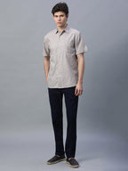 Men's 100% Cotton Micro Check Shirt Khaki