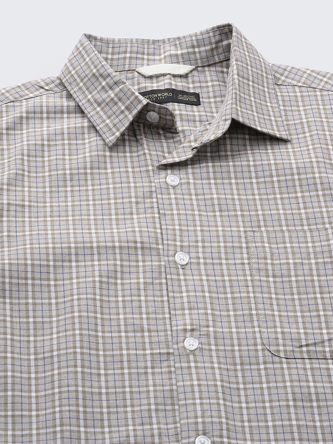 Men's 100% Cotton Micro Check Shirt Khaki