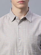 Men's 100% Cotton Micro Check Shirt Khaki