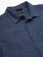 Men's Navy Cotton Flax Regular Fit Shirt