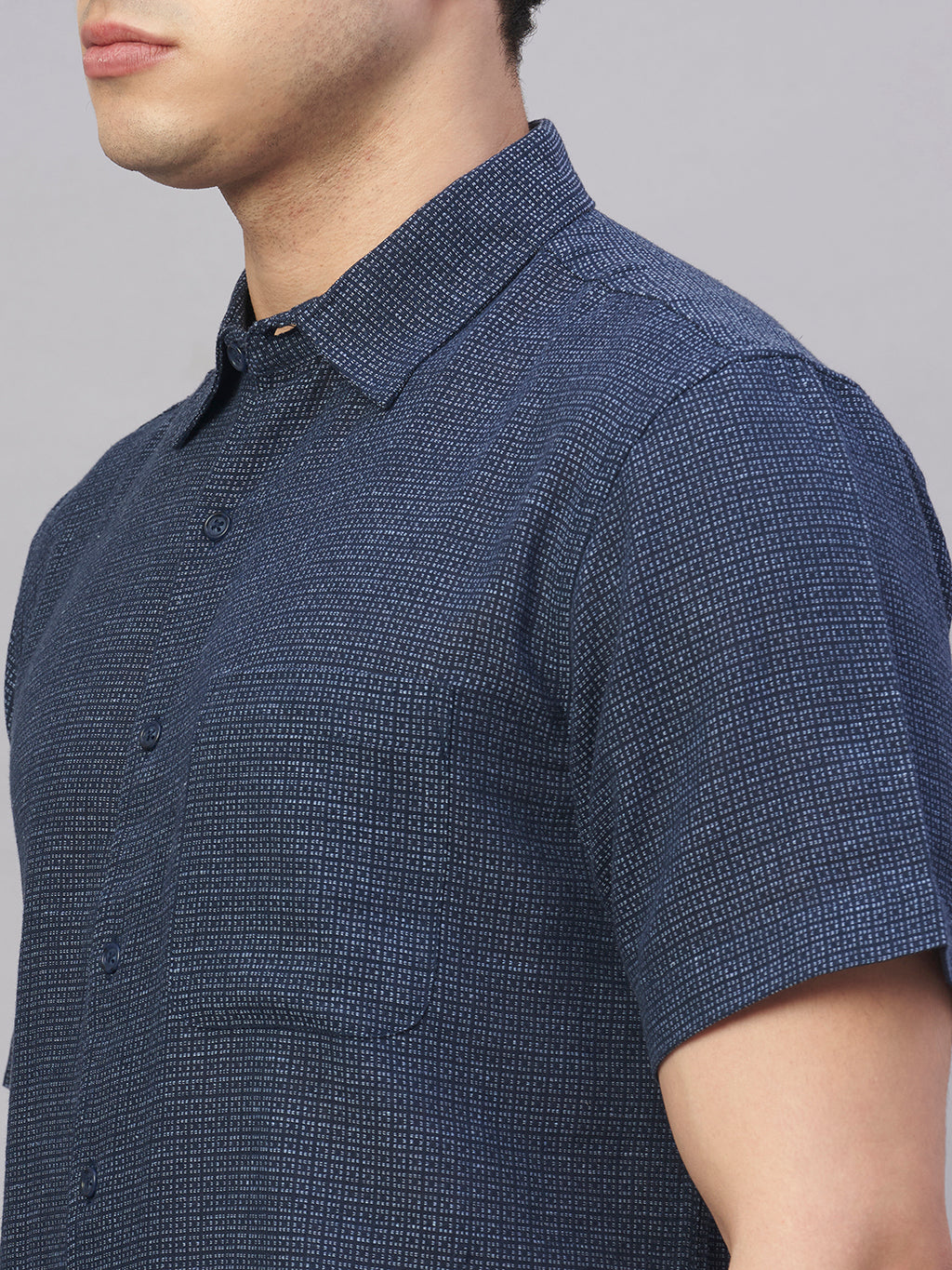 Men's Navy Cotton Flax Regular Fit Shirt