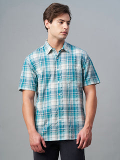 Men’s Cotton Regular Fit Check Short Sleeve Shirt Green