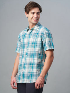 Men’s Cotton Regular Fit Check Short Sleeve Shirt Green