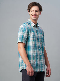 Men’s Cotton Regular Fit Check Short Sleeve Shirt Green