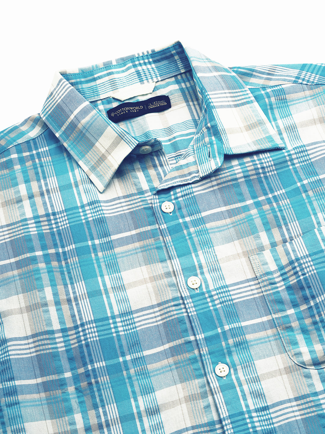 Men's 100% Cotton Regular Fit Check Short Sleeve Shirt Green