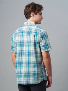 Men’s Cotton Regular Fit Check Short Sleeve Shirt Green