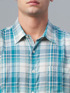 Men's 100% Cotton Regular Fit Check Short Sleeve Shirt Green