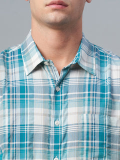 Men’s Cotton Regular Fit Check Short Sleeve Shirt Green