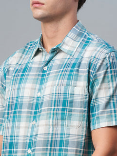 Men’s Cotton Regular Fit Check Short Sleeve Shirt Green