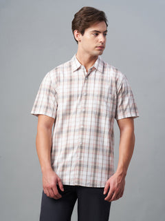 Men’s Cotton Regular Fit Shirt Brown White