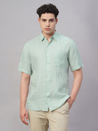 Men's Green 100% Linen Regular Fit Shirt