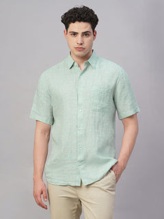Men’s Linen Regular Fit Textured Shirt Green