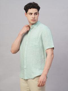 Men’s Linen Regular Fit Textured Shirt Green