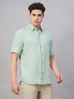 Men’s Linen Regular Fit Textured Shirt Green