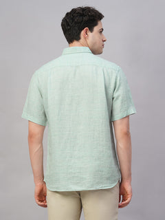Men’s Linen Regular Fit Textured Shirt Green
