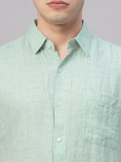 Men’s Linen Regular Fit Textured Shirt Green