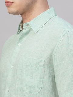Men’s Linen Regular Fit Textured Shirt Green