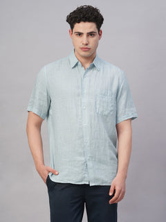 Men’s Linen Regular Fit Check Shirt Sky