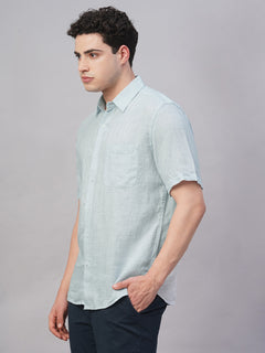 Men’s Linen Regular Fit Check Shirt Sky