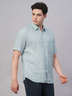 Men’s Linen Regular Fit Check Shirt Sky