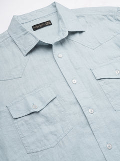 Men’s Linen Regular Fit Check Shirt Sky