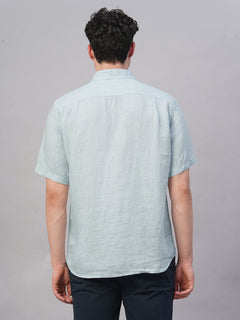 Men’s Linen Regular Fit Check Shirt Sky