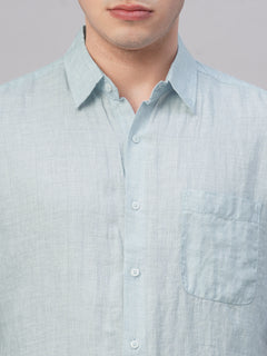 Men’s Linen Regular Fit Check Shirt Sky